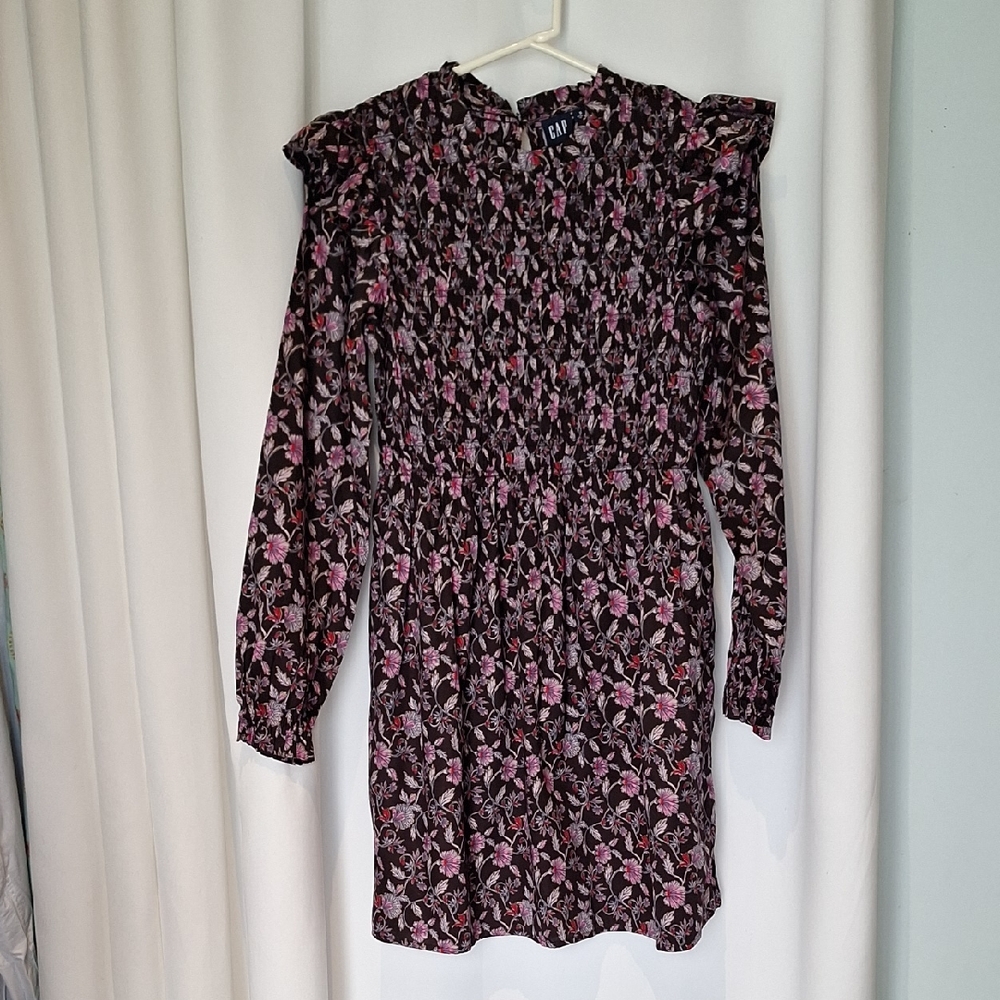 Gap Long Sleeve Smocked Bodice Mini Floral Dress Size Small